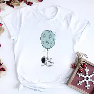 Fashion Women's Short Sleeve Tops Tee Tshirt Funny Space Astronaut Print Female T-shirt Summer Harajuku Streetwear White T Shirt