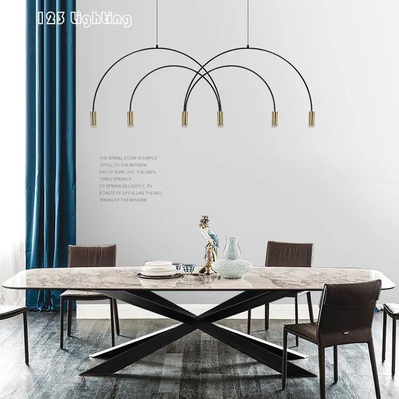 Nordic Brief Dinning Room Chandelier LED Gold/Black Metal Home Bar Restaurant Hanging Light Fixtures Minimalist 110-240V