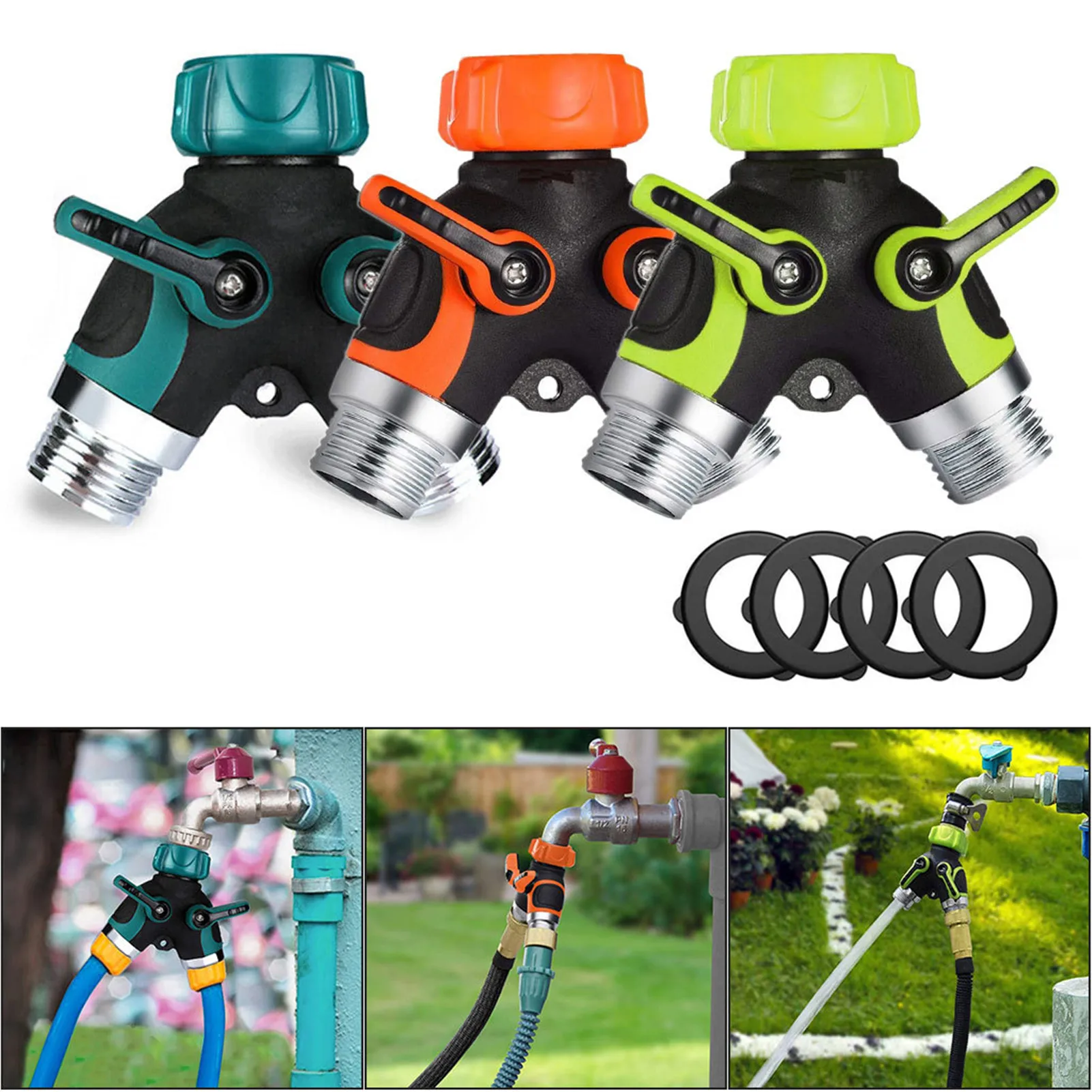 

3/4 Garden Hose Water Distributor Hose Splitter Connector Individually Adjustable Double-pass Y-type Shunt Dispenser Faucet US