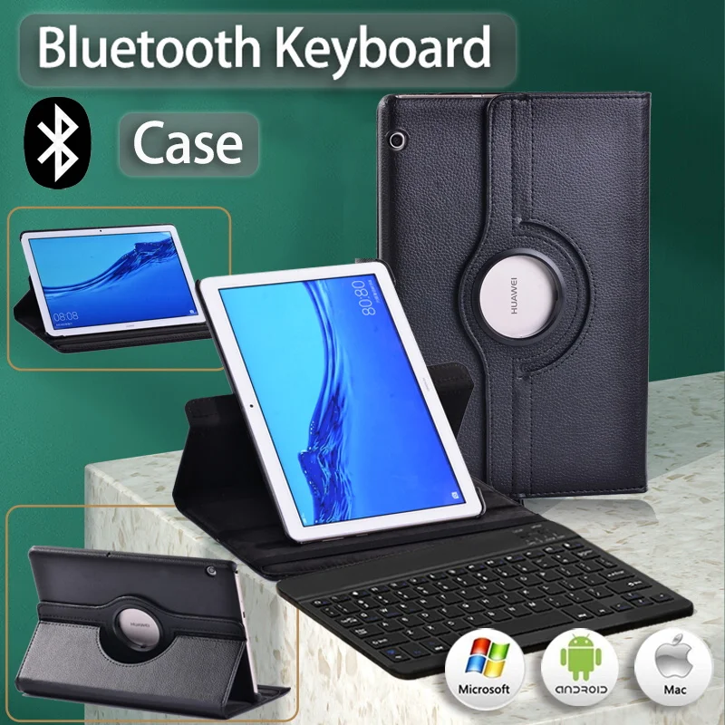 Custodia Con Tastiera Bluetooth Per Huawei Mediapad T5 10.1 (2018) – Claelech, Rivestimento In Pelle Con Supporto E Tastiera Rimovibile QWERTZ