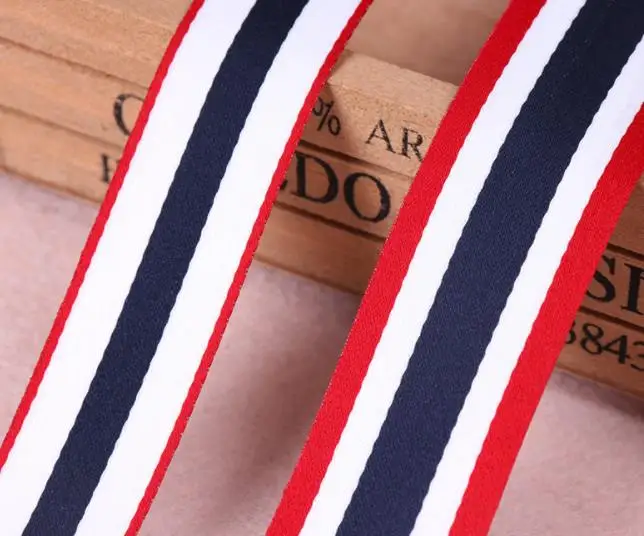 New 3M/Lot  Red White Navy Blue Width 3cm 4cm Printed Grosgrain Ribbon Backpack Belt Bow Decoration Tape DIY Sewing Accessories