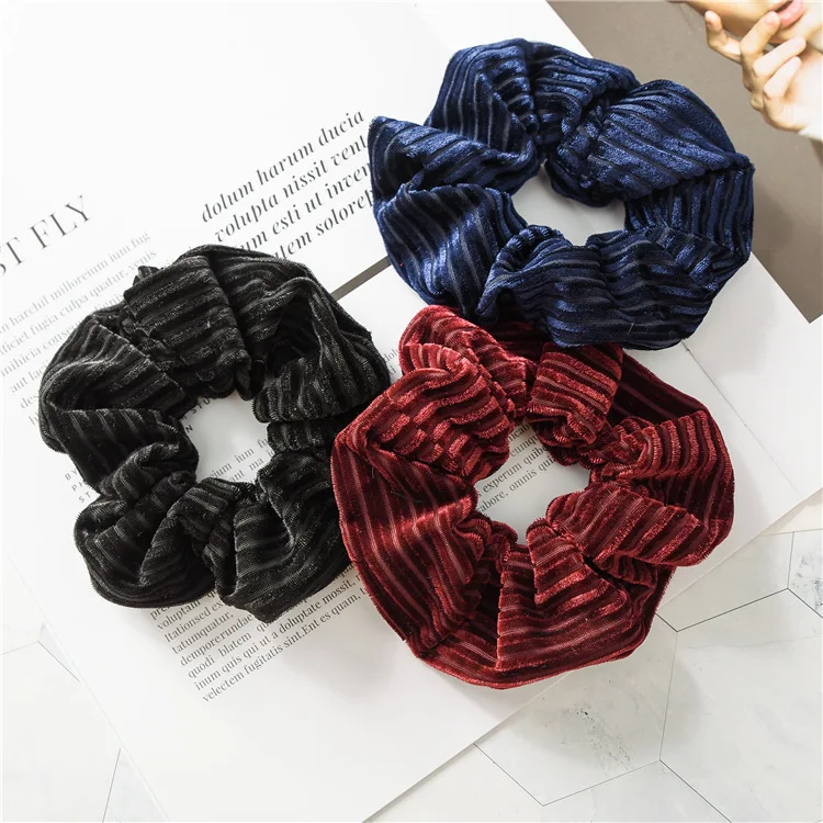 2021 Fashion Large Size stripe Solid Lady Hair Scrunchies Ring Elastic Hair Bands Pure Color Sports Dance Velvet Soft Headwear