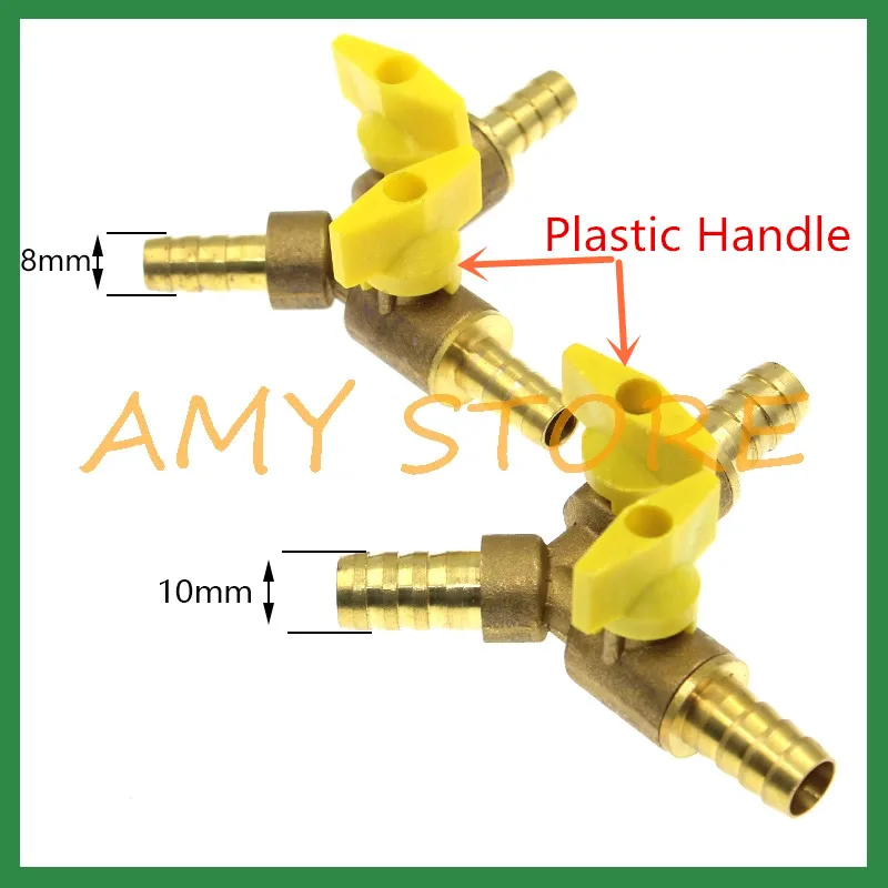 1) Brass Y Type Equal Hose Barb Three Forks 6mm 8mm10mm 12mm Coal Liquid Gas Ball Valve Plumbing Fittings Plastic Metal Handle