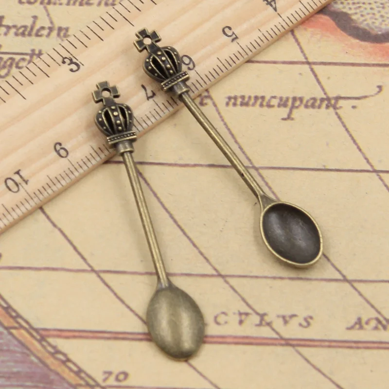 15pcs Charms Kitchen Spoon Crown 57x9mm Tibetan Bronze Silver Color Pendants Crafts Making Findings Handmade Antique DIY Jewelry