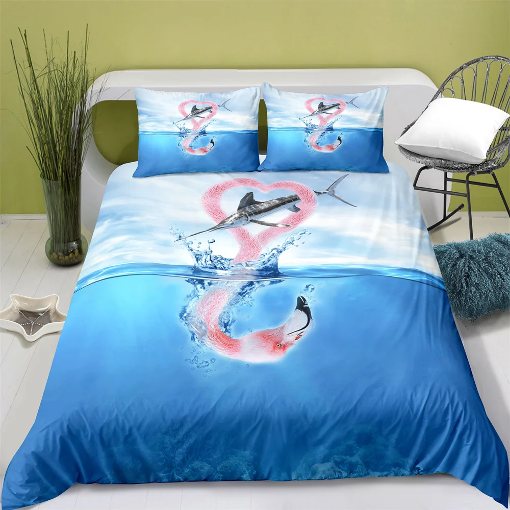 Home Textiles Printed Flamingo Bedding Quilt Cover & Pillowcase 2/3PCS US/AE/UE Full Size Queen Bedding Set