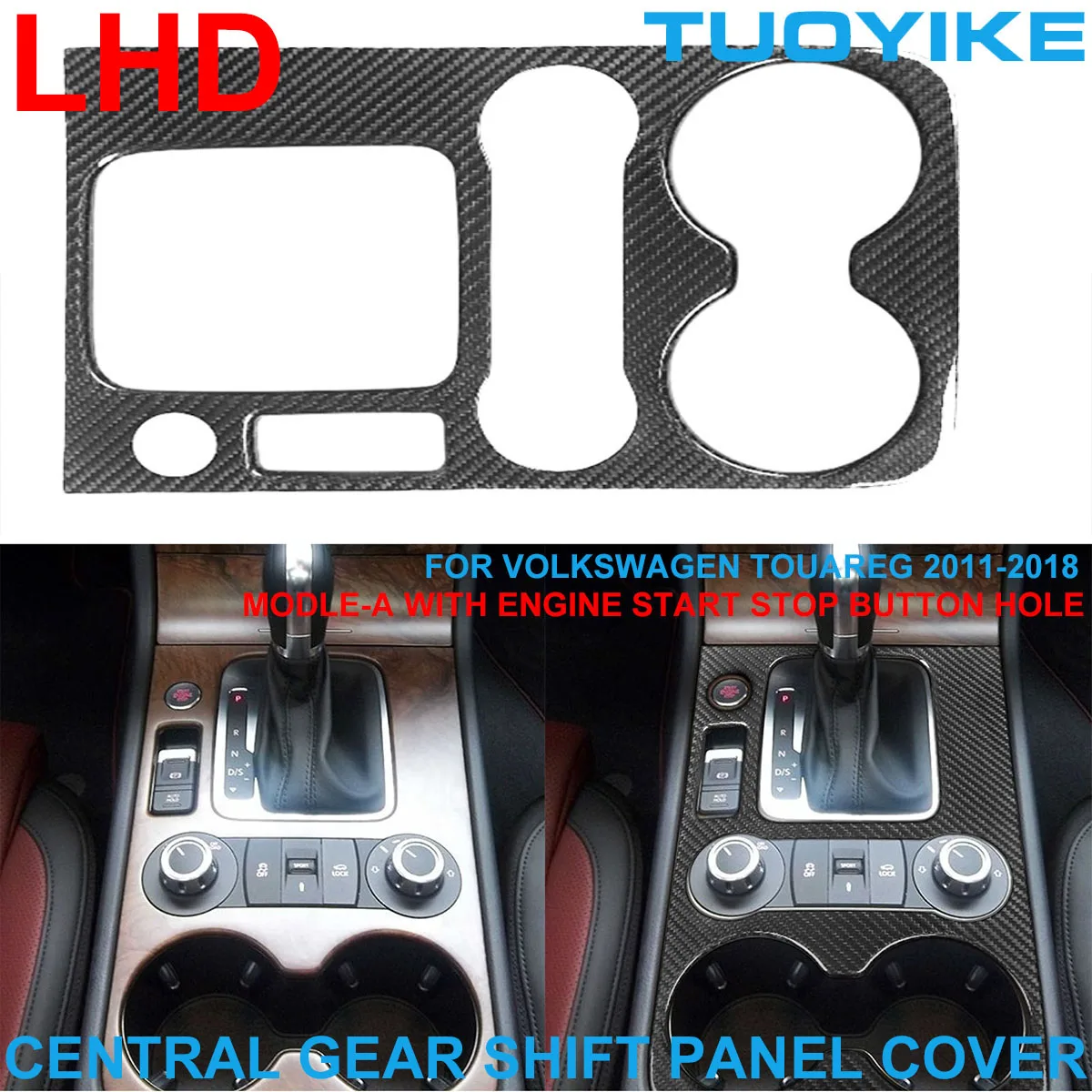 LHD Real Dry Carbon Fiber Central Gear Shift Water Cup Holder Panel Trim Cover Paste Sticker For Volkswagen Touareg 2011-2018