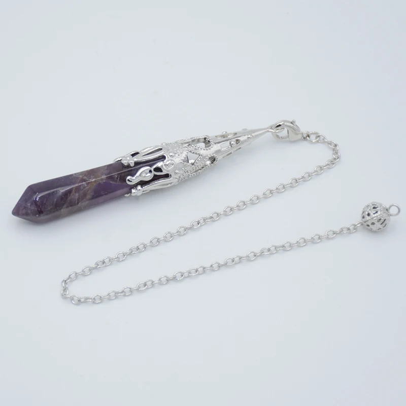 New 1 Pc Link Chain Natural Stone Crystal Hexagonal Column Pendulum Pendant Reiki Healing Balancing Dowsing Wicca Charms Jewelry