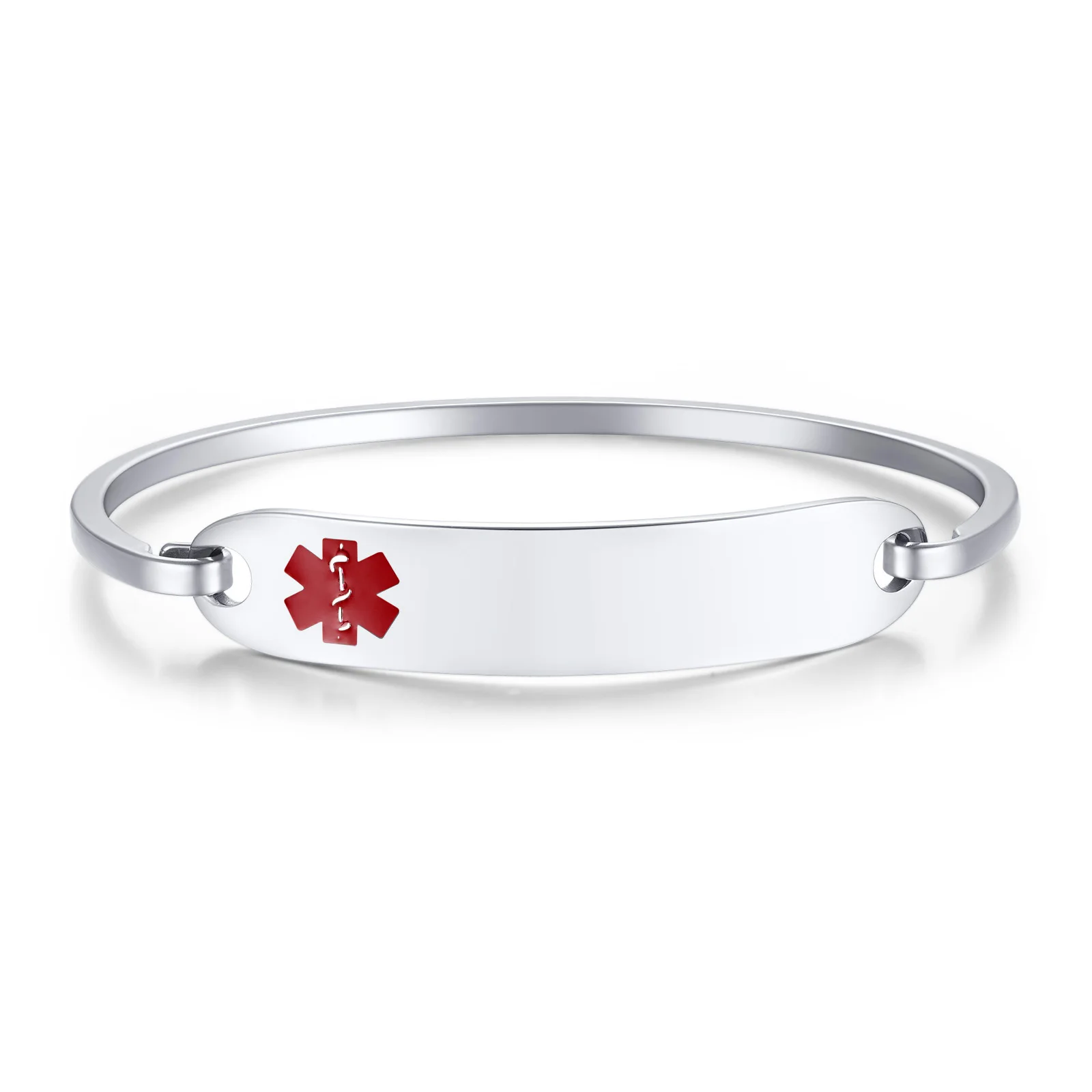 Women's Personalized Medical Alert ID Bangle Bracelet, Custom Gift