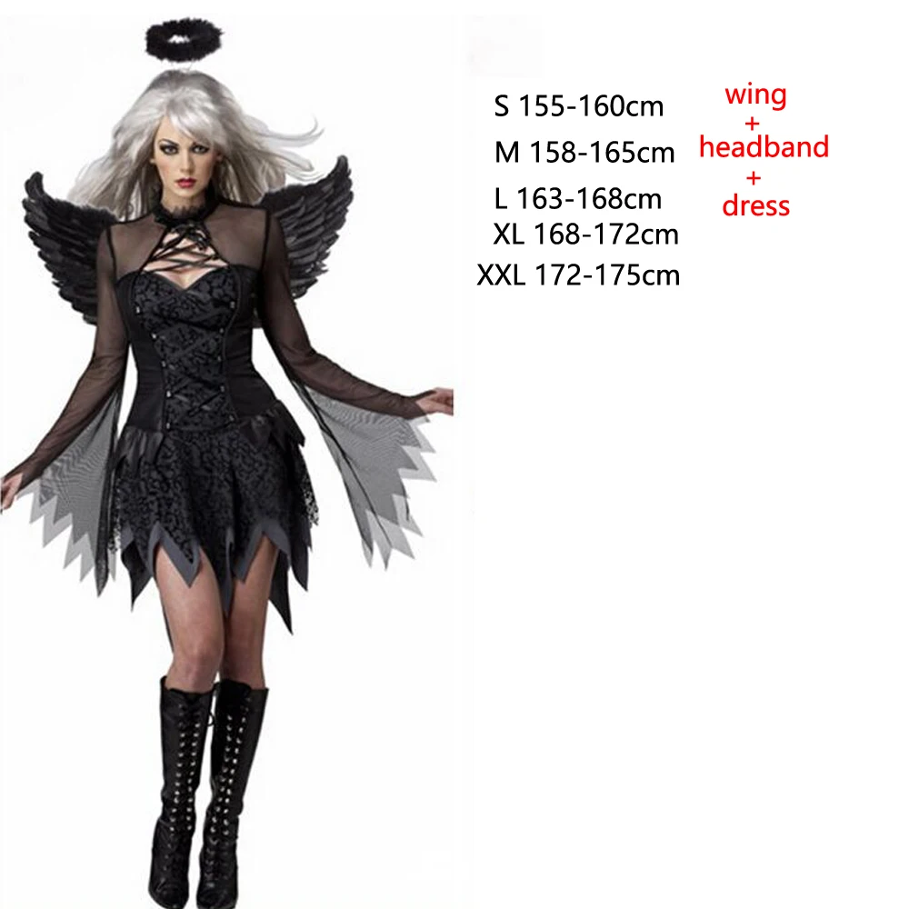 Halloween Witch Costume for Girl Vampire Witch Tutu Dress with Headband Bat Wings Gothic Vintage Sexy Slim Carnival Party Dress