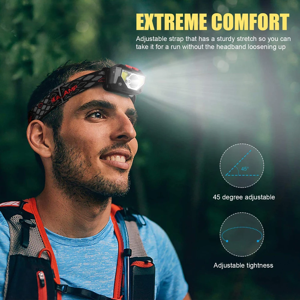 Linterna de mano con Sensor de movimiento, faro LED potente, resistente al agua, COB, 8 modos