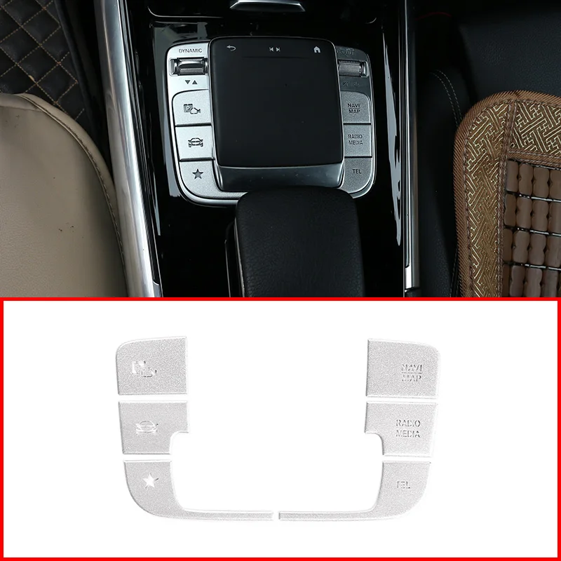 For Mercedes-Benz New A-Class B-Class GLA GLB CLA Car Accessories  Central Control Function Button Sticker Silver 6-Piece Set