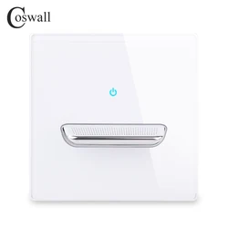 COSWALL 1/2/3/4 Gang 1/2 Way Toggle On / Off Wall Light Switch Blue Backlight Data CAT6 HDMI USB Charging Glass Panel White