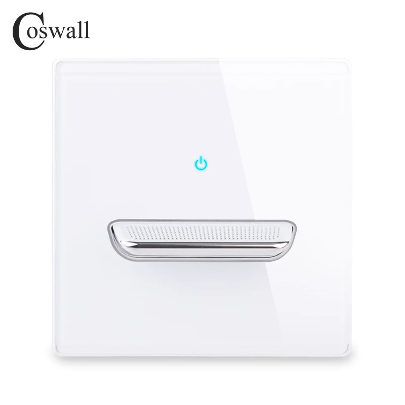 COSWALL 1/2/3/4 Gang 1/2 Way Toggle On / Off Wall Light Switch Blue Backlight Data CAT6 HDMI USB Charging Glass Panel White