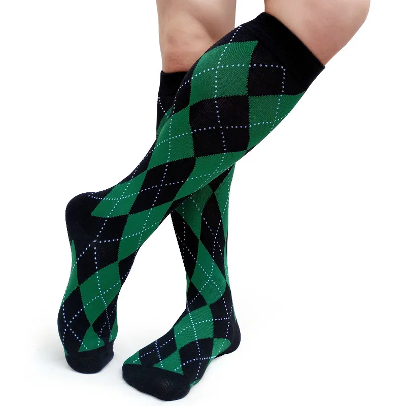 Senhores vestido formal meias xadrez joelho alto respirável masculino algodão meia mangueira meia sexy coleção masculino sox