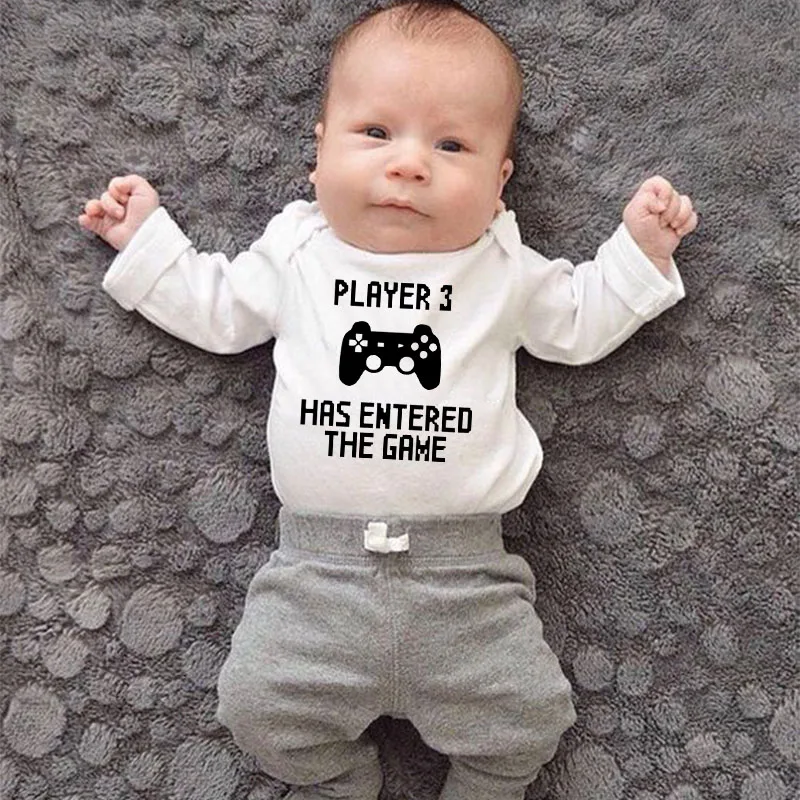 Player 3 Has Entered Funny Letter Printed Baby Long Sleeve Rompers Boys Girls Cotton Soft Coverall Onesie Babe Romper Clothes