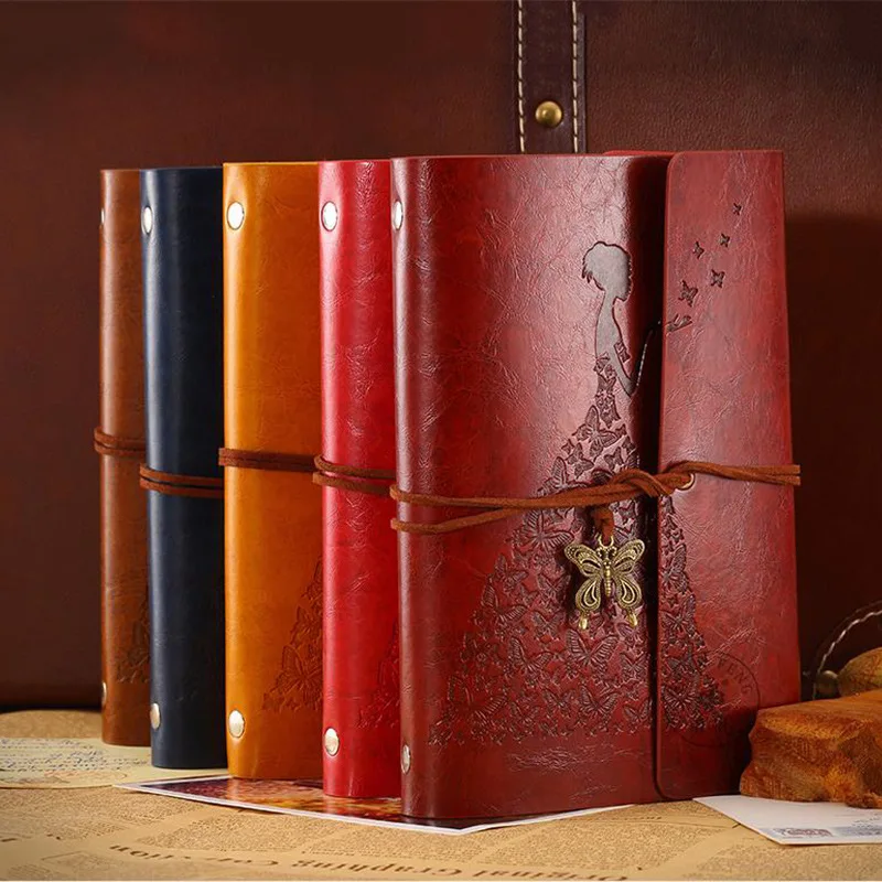 Butterfly Travelers Vintage Notebook PU Leather Blank Kraft Diary Note Book Journal Sketchbook Stationery School Office Supplies