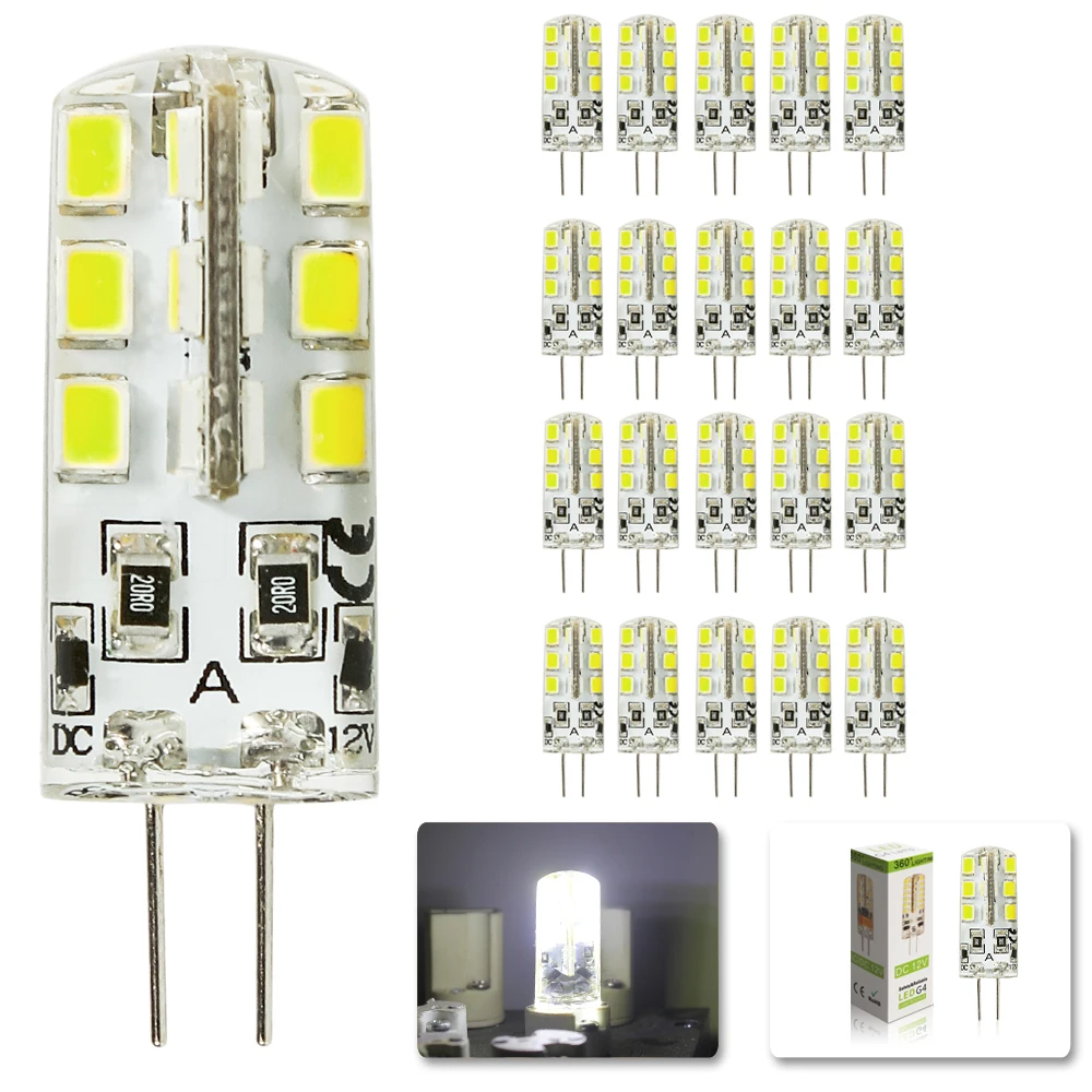 Lot de 20 ampoules LED G4 2835 SMD 3W AC DC 12V 220V G4 24LED, lampe incurvée, garantie 2Y, budgétaire d'éclairage