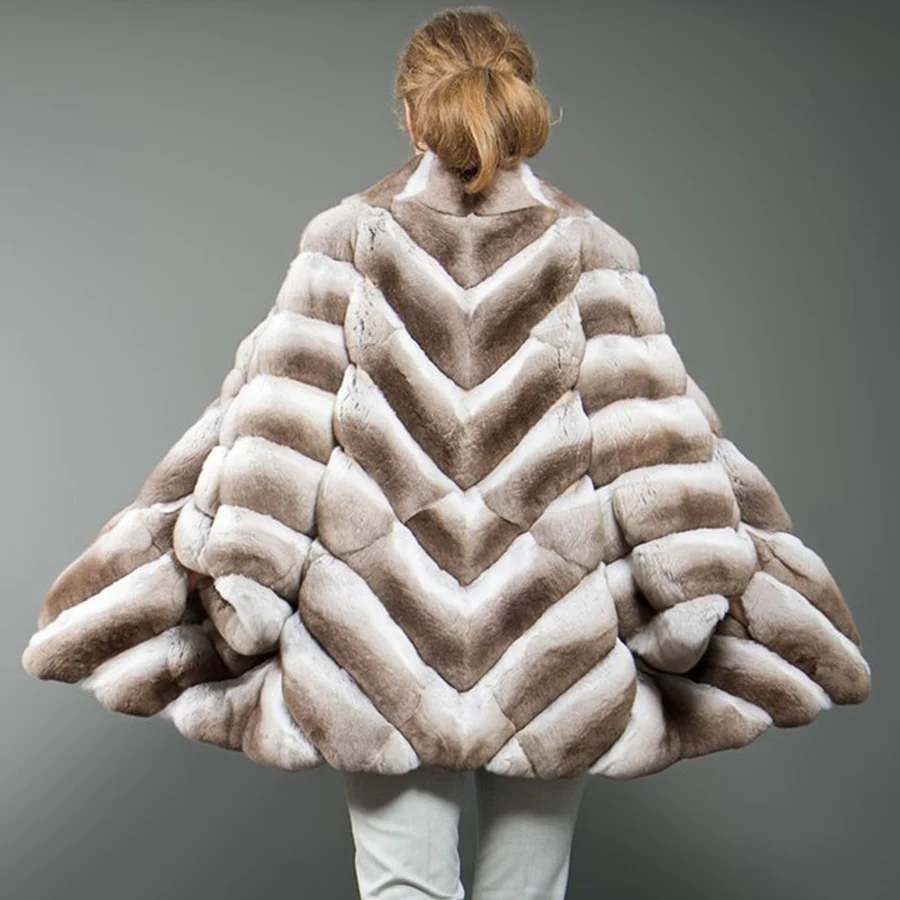 Cappotto di pelliccia marrone donna tipo pipistrello giacca di pelliccia di coniglio Rex inverno caldo soprabito moda