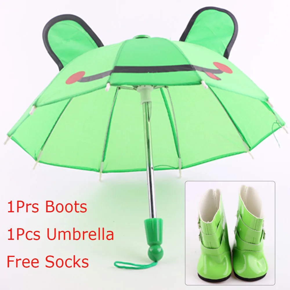 3Pcs/Set Doll Shoes Rain Boots Umbrella Socks Accessories For 18 Inch American of Girl&43Cm Baby New Born Reborn Doll Girl`s Toy