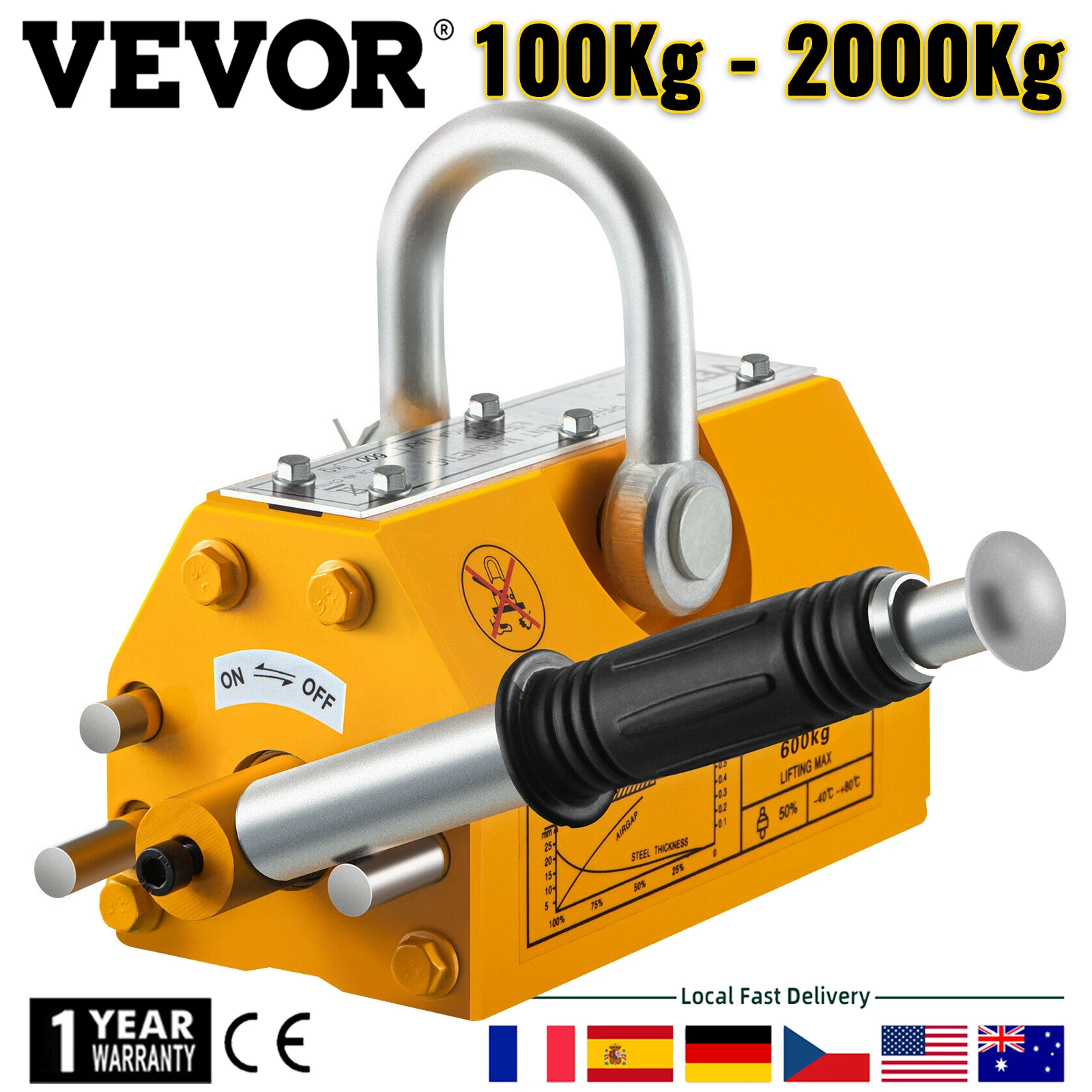 

VEVOR 100Kg - 2000Kg Steel Permanent Magnetic Lifter Neodymium Magnet Crane Hoist Lift Metal Sheet Block Plate Magnets Lifting