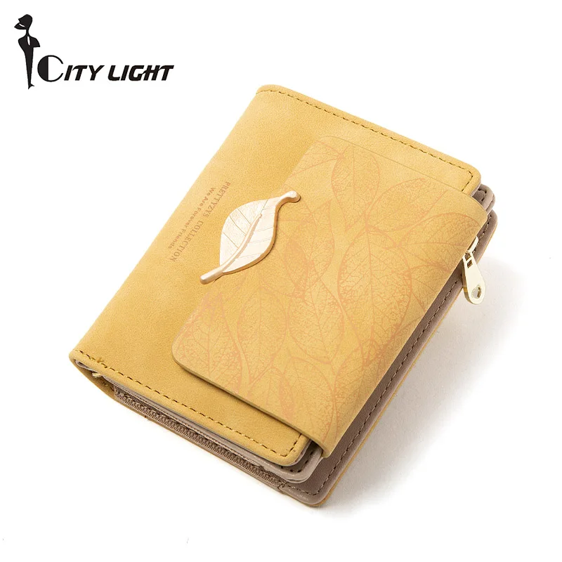 

Brand Fashion Women Wallet Short Design Small Wallets Purse New Lady Three Fold Coin Purse Leaf Zipper Card Holder