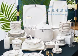 Northern European light luxury golden swan bone china bowls and chopsticks tableware set ceramic European bowl and plate combina