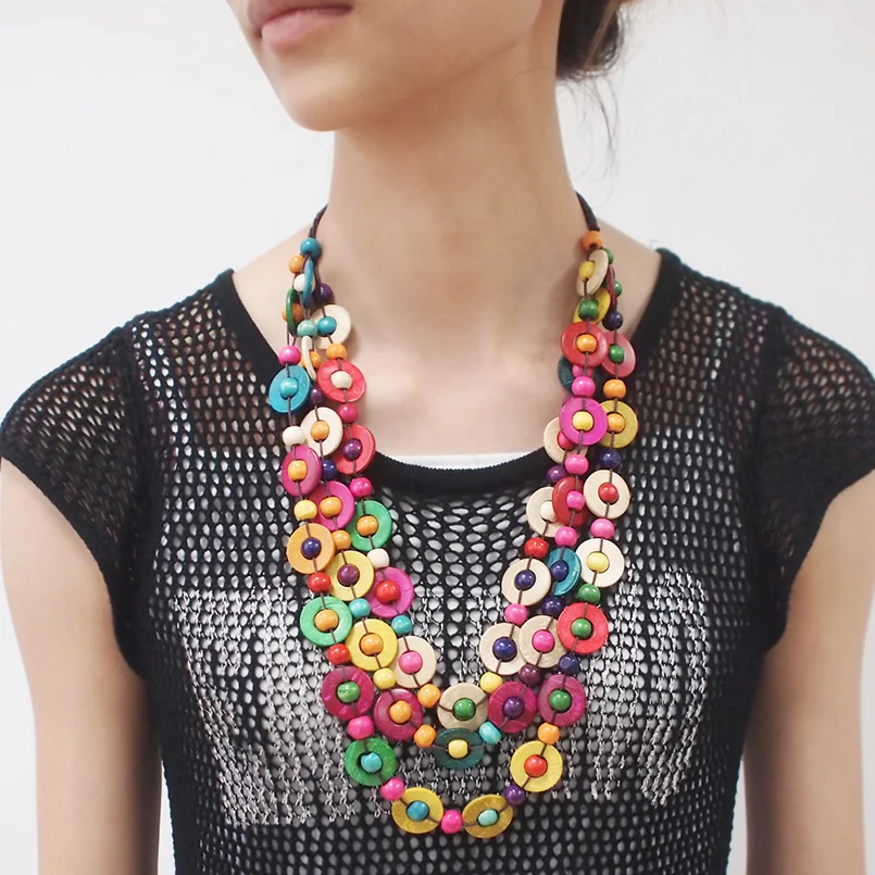 MANILAI Multilayer Wood Bead Choker Necklaces For Women Boho Handmade Beaded Statement Necklace Ethnic Jewelry