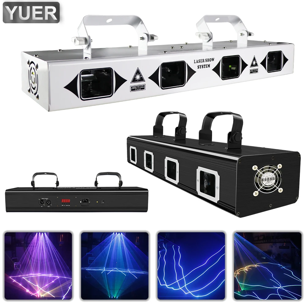 4 Heads Full Color RGB Pattern Scanning Beam Laser Light Stage Effect Laser Projector DMX512 DJ Disco Bar Club Party Light Shows