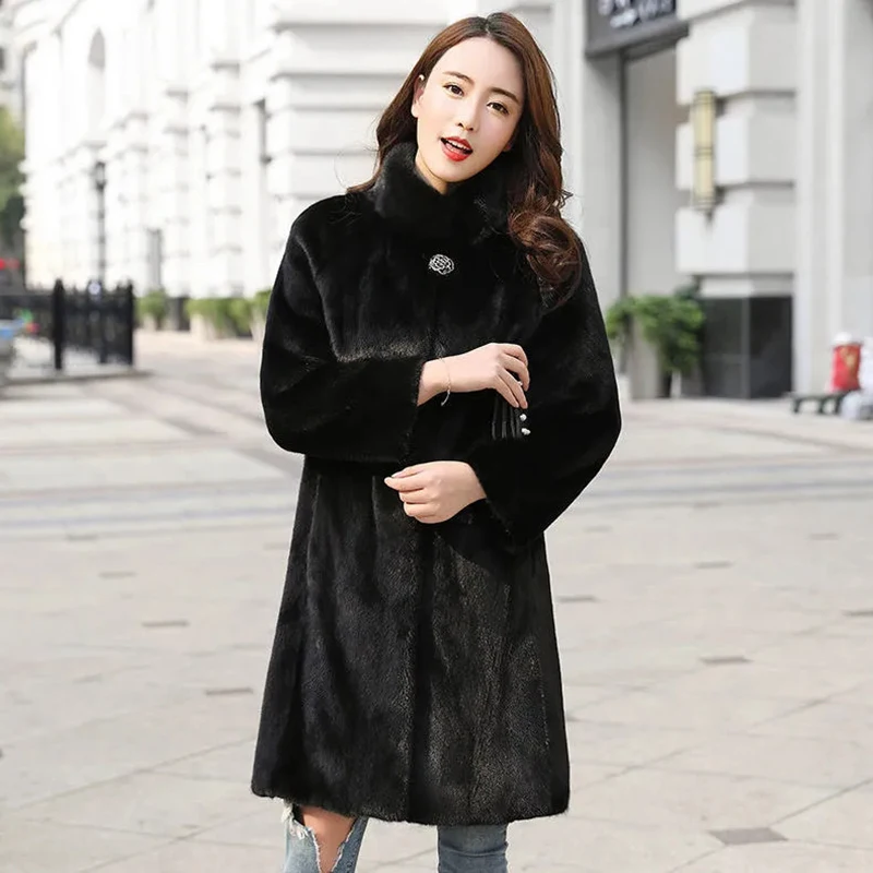 High End Faux เสื้อขนสัตว์หนาฤดูหนาวเสื้อผ้าผู้หญิงเกาหลีแฟชั่น Plus ขนาด Warm Teddy Coat Stand Collar หญิงหรูหรา outwear