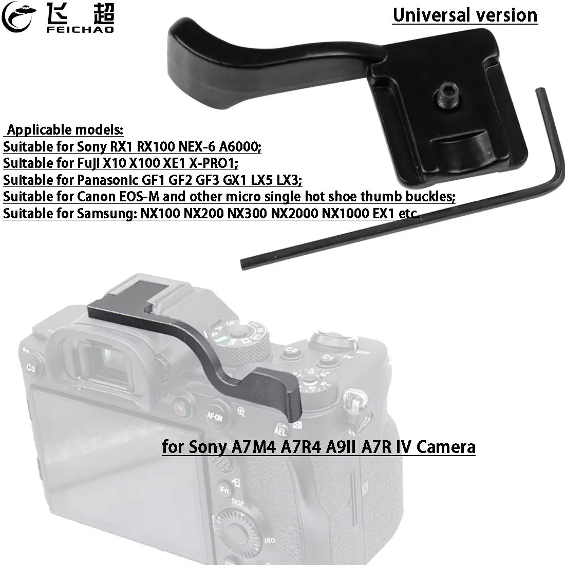 Mini Hot Shoe Cover Alluminio Thumb Up Hand Grip Hotshoe Mount per Sony A7M4 A7R4 A9II A7R IV DSLR Camera per Canon EOS Fujifilm