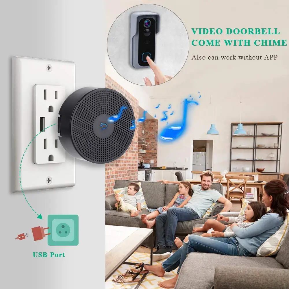 Tuya Wireless WiFi 1080P Video Doorbell with Battery USB Chime Compatible with Google and Alexa, Waterproof doorbell Smart lIfe