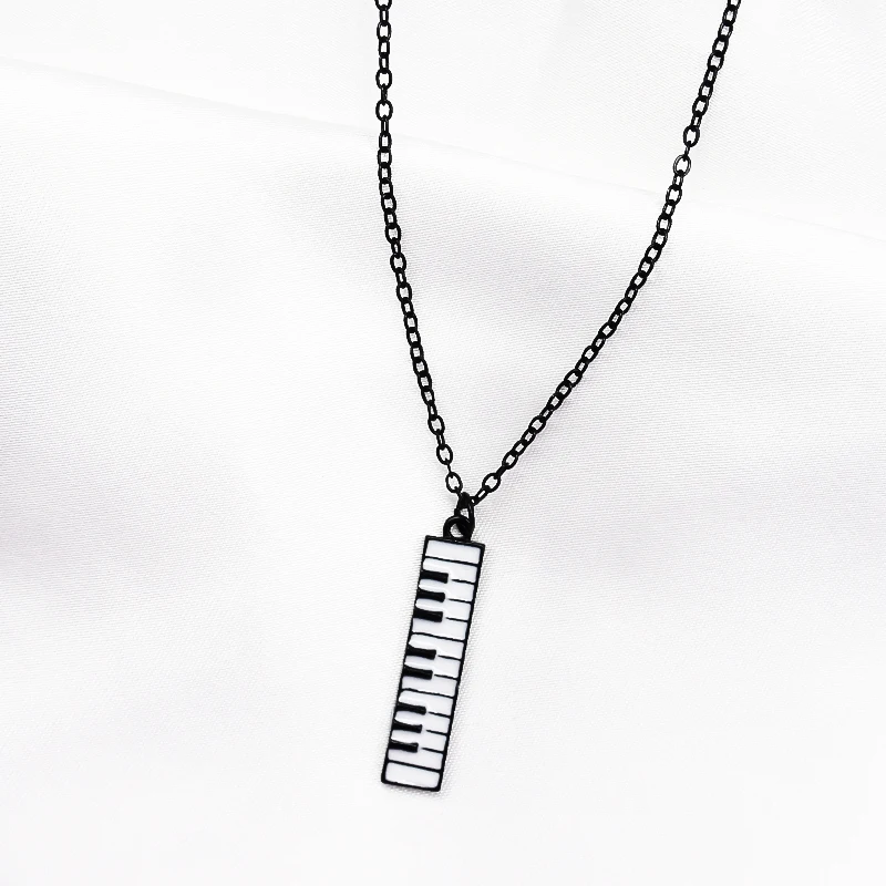 Piano Keyboard Pendant Necklace Electronic Organ Black White Keyboard Music Necklace for Women Kids Chains Choker Jewelry Gifts