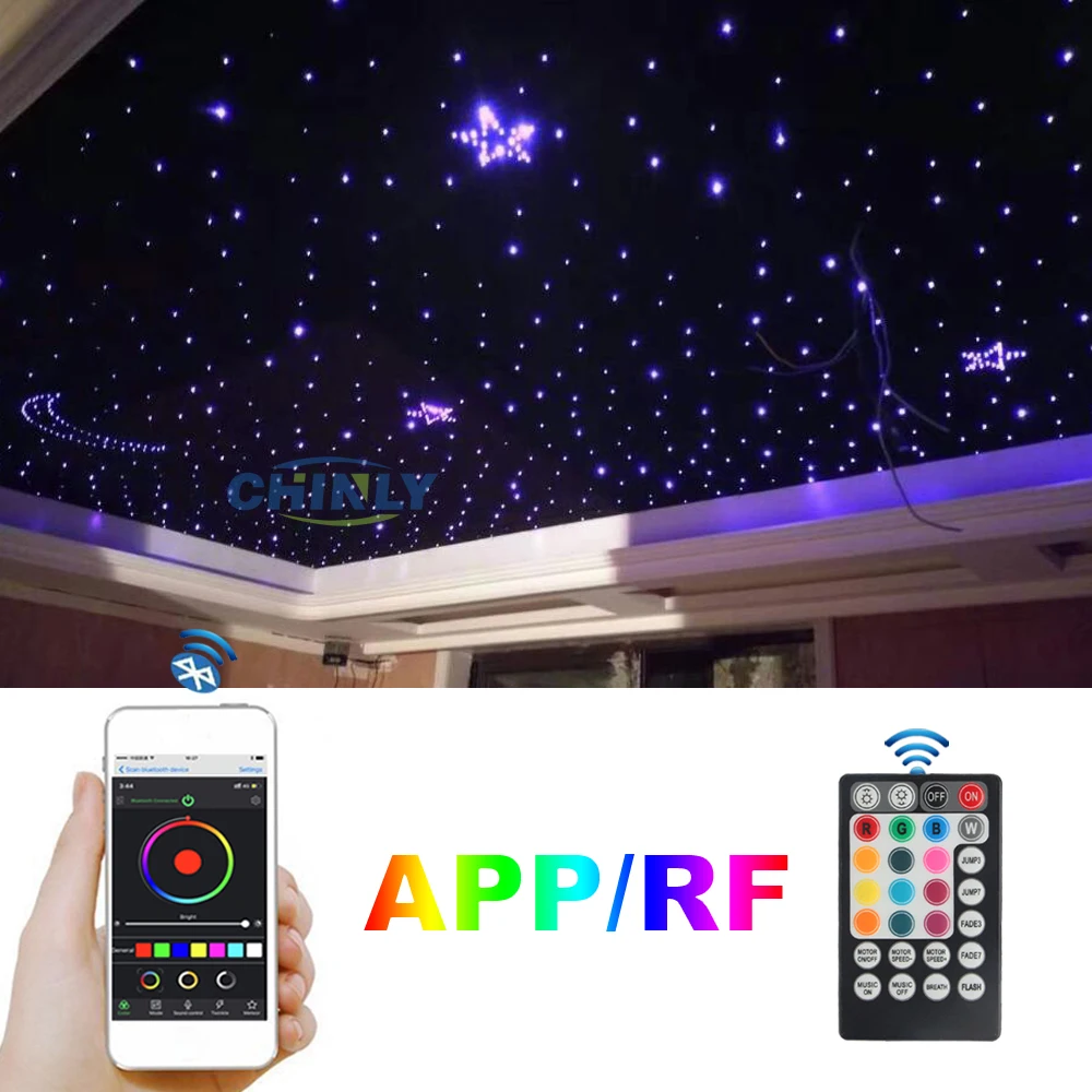 LED Fiber Optic Light Kit Smartphone APP Bluetooth Control Star Sky Ceiling Light 16W RGBW LED Light 550PCS 0.75mm 4m 13ft