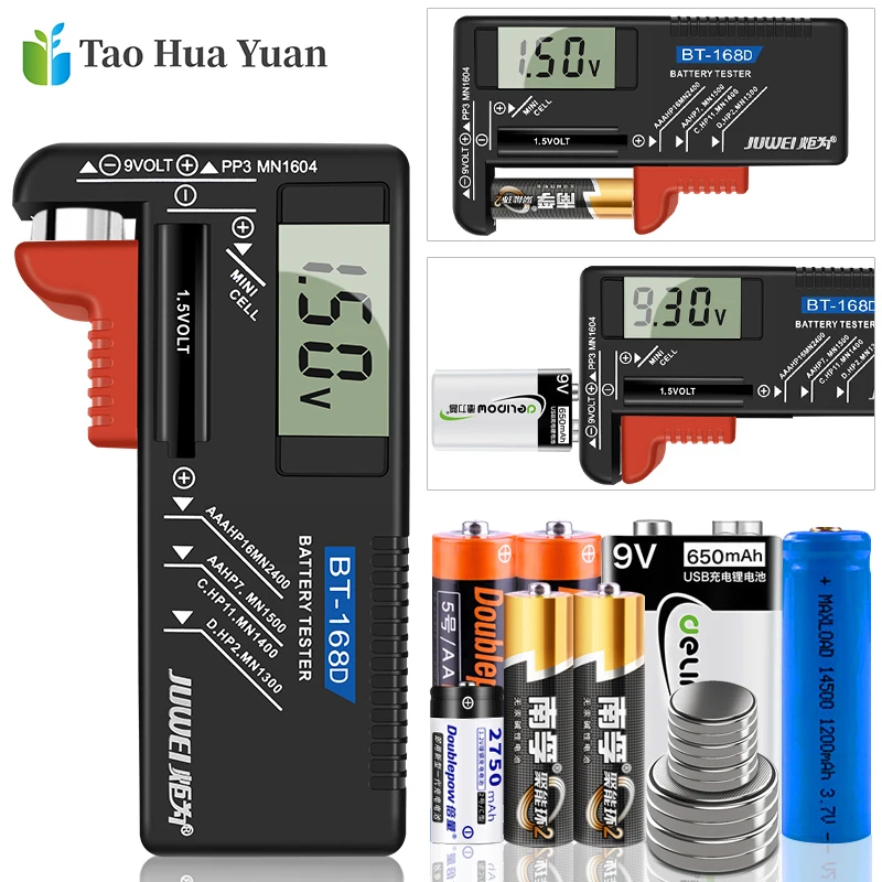 BT-168D Lcd-scherm Aa/Aaa/C/D/9V/1.5V Batterijen Universele Knoopcel batterij Colour Coded Meter Geven Volt Tester Checker