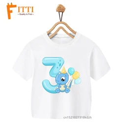 Dinosaur Party Digital 1~3 Year Flower Print Boy White T-shirt Kid Summer Kawaii Funny Clothes Little Baby Y2K Clothes,Drop Ship