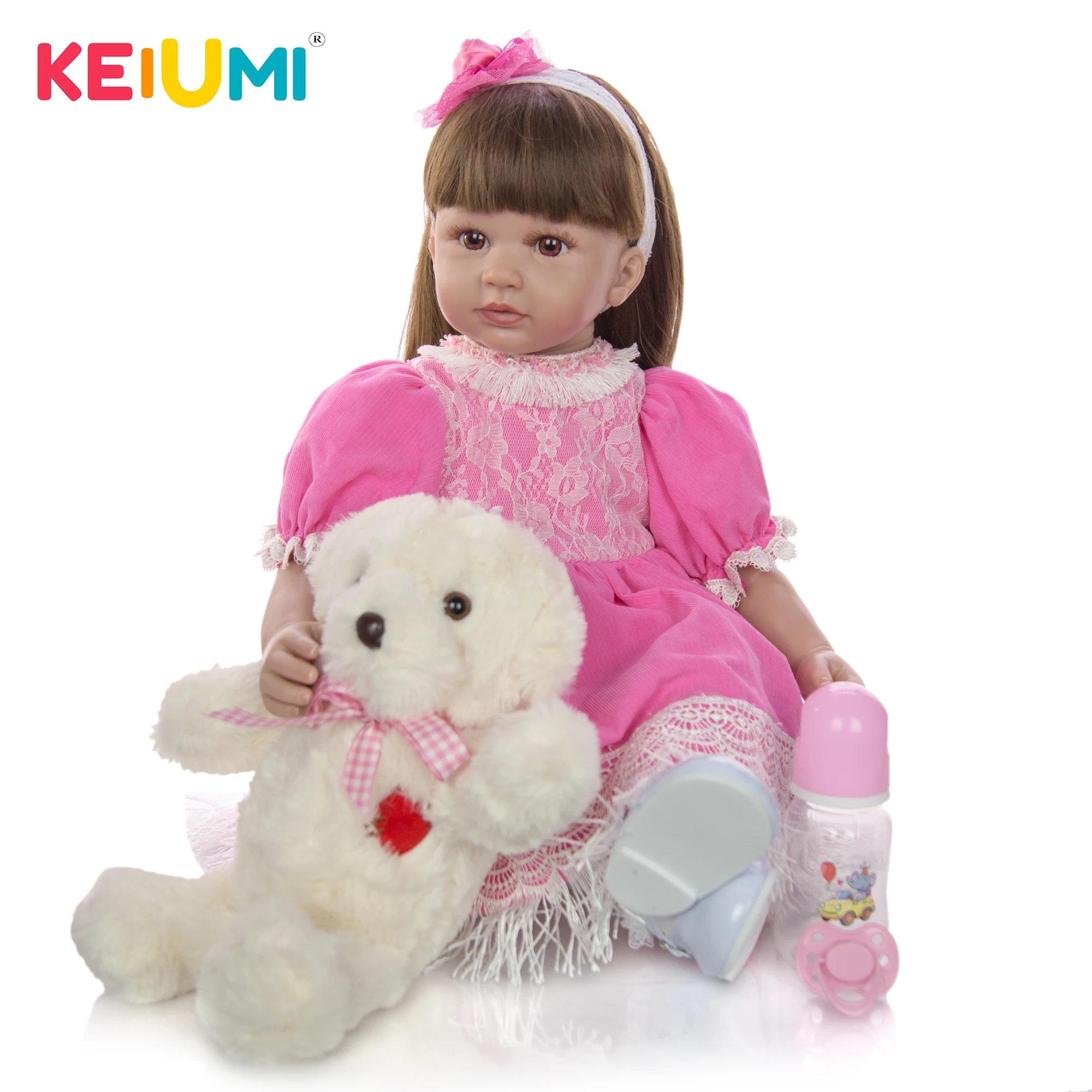 

KEIUMI 24 Inch As Pink Princess New Cute Reborn Toddler Girl Doll Silicone vinyl Lifelike Bonecas Lovely Baby Doll Reborn menina