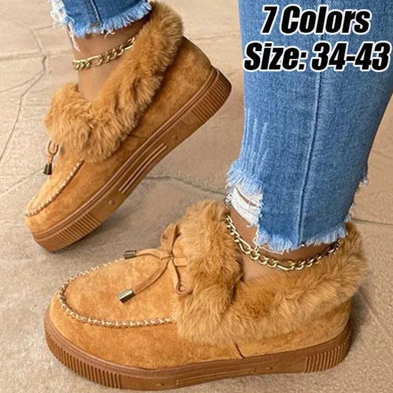 New Women Winter Ankle Boots Suede Leather Snow Boots Plush Natural Fur Warm Slip-on Ladies Shoes Flats Plus Size 36-43