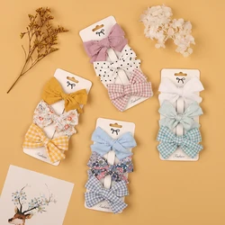 3Pcs/Set Cotton Linen Flower Print Hair Bow With Cloth Covered Clips Sweet Plain Solid BB Barrettes Hairpins Fashion Headwear