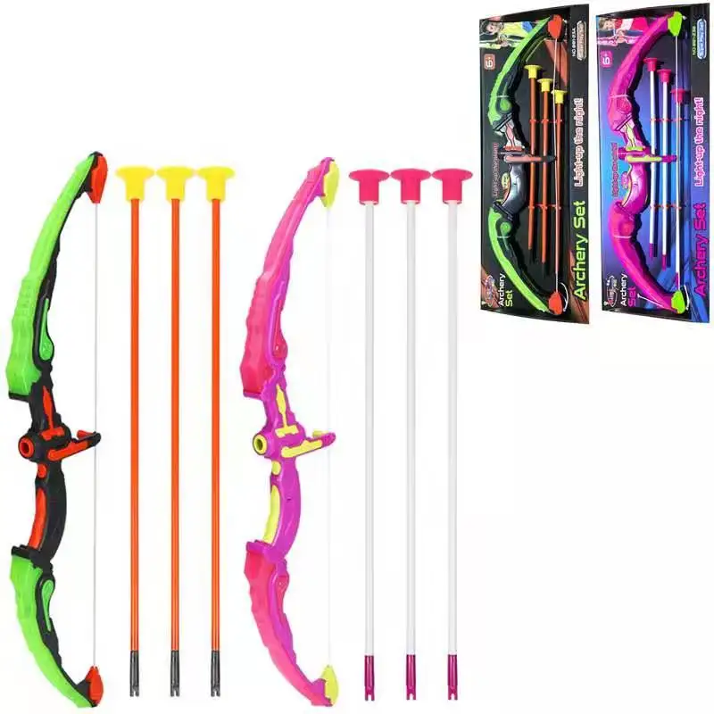 Dropshopping 62cm crianças menino menina esportes ao ar livre indoor diversão brinquedos 5-10m piscando tiro espada arco seta estilingue conjunto de luz