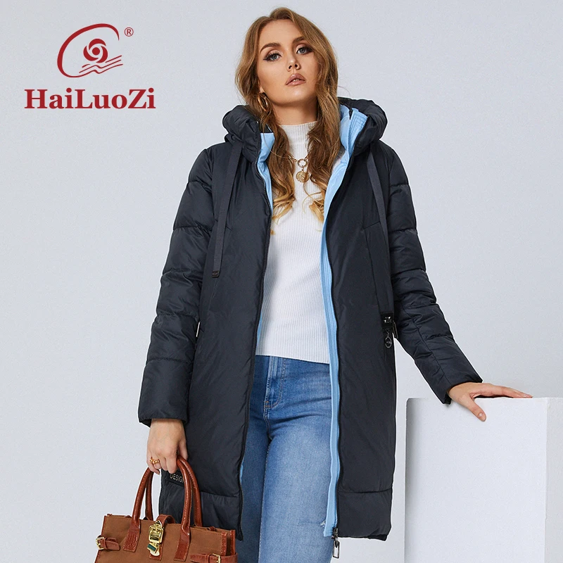 HaiLuoZi 2022 New Women's Jacket Plus Size Fashion Mid-length Women Coat Thick Hood Classic Casual Winter Zipper Parkas 6017