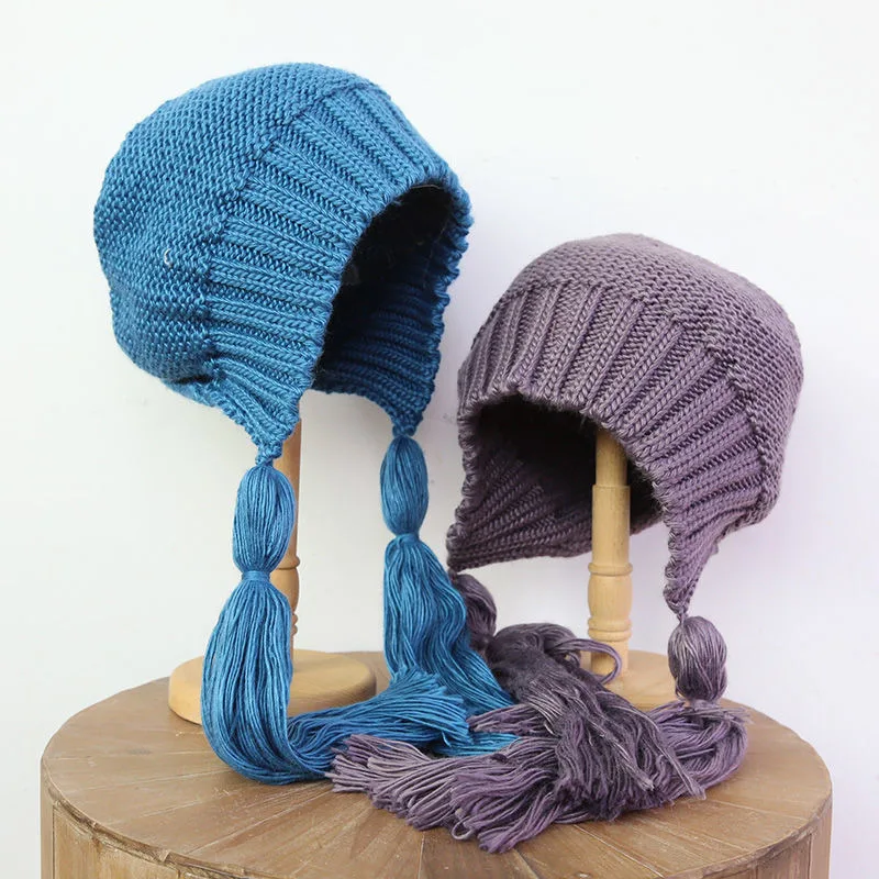 Knitted Cap Hat Winter Autumn Spring Fashion Warm Matching Female Colorful Cute Ear Protection Personality Braid Loose Tassel