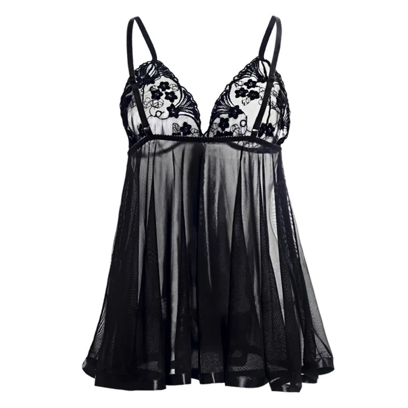 

Hot Plus Size Women Nightgown Sexy Sleep Dress Lingerie Mini Night Dress Large Lace Gown Deep V G-String See Sleepwear S-6XL
