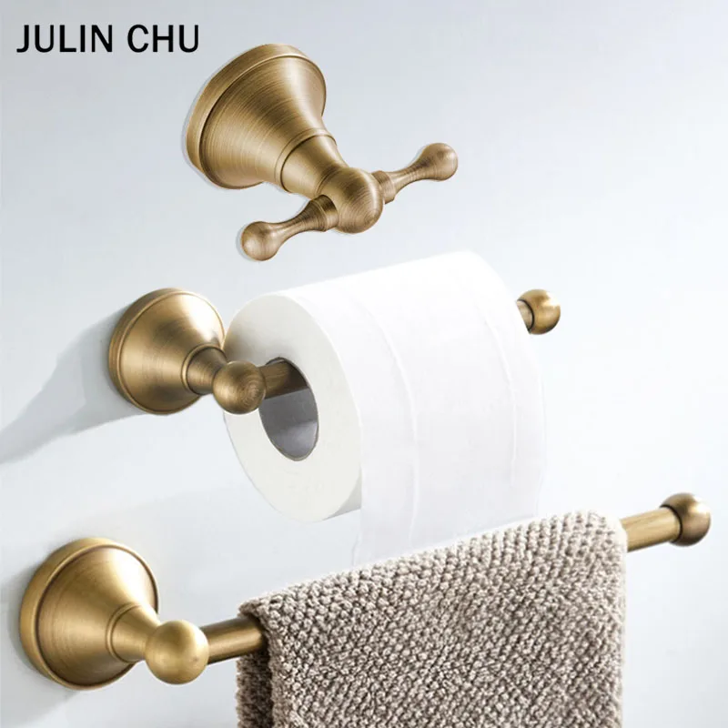 Bronze Bathroom Accessories Sets Antique Brass Wall Mounted Toilet Paper Holder Towel Ring Robe Coat Hook Bathroom Hardware Set