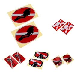 2Pcs Reflective Scuba Diving Diver Down Flag Kayak Sticker Vinyl Decal Red Waterproof Skeleton Fish Boat Accessories