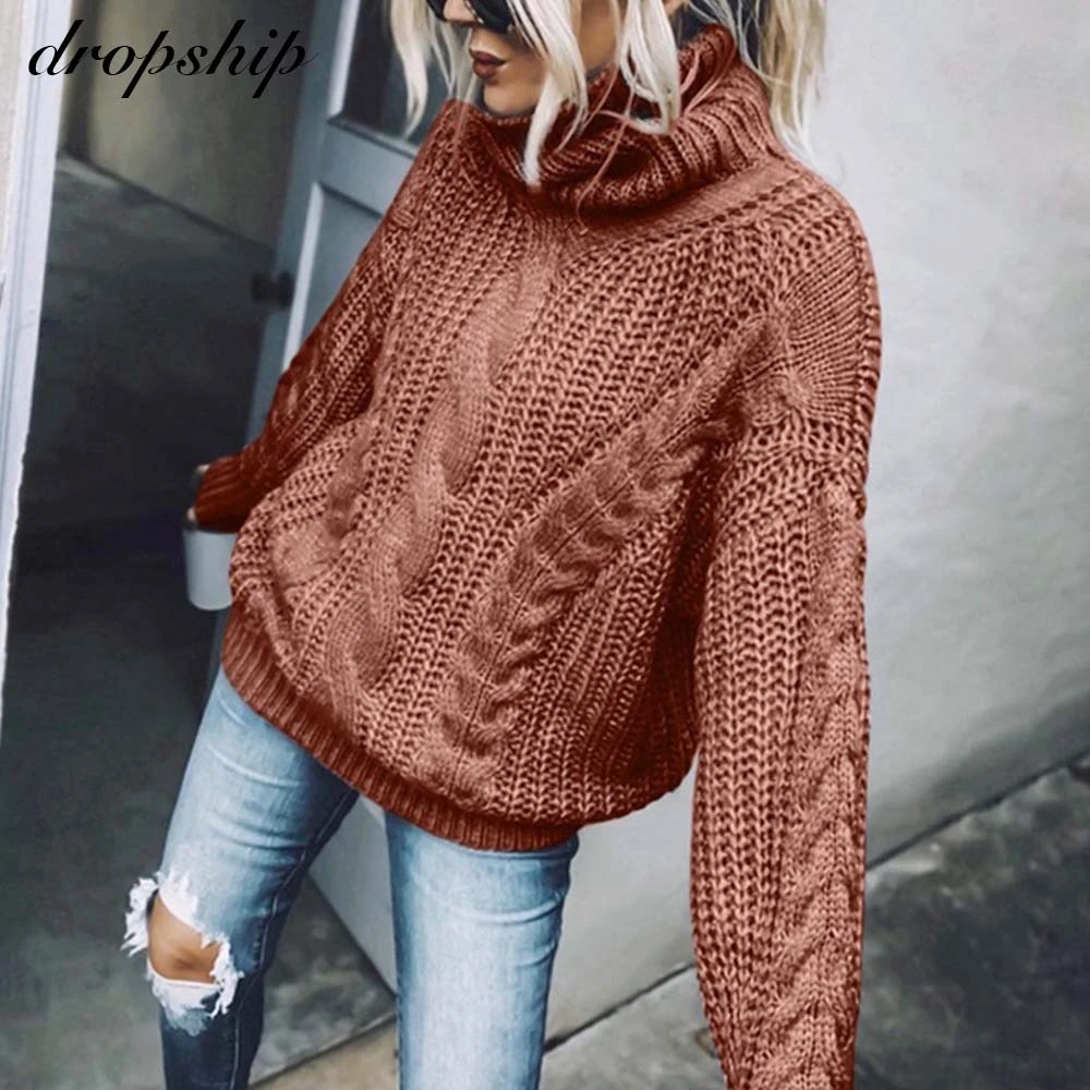 Knitted Turtleneck Women Sweaters Winter Clothes Stitching Long Sleeve Stitching Woman Sweater Pullovers Solid Color