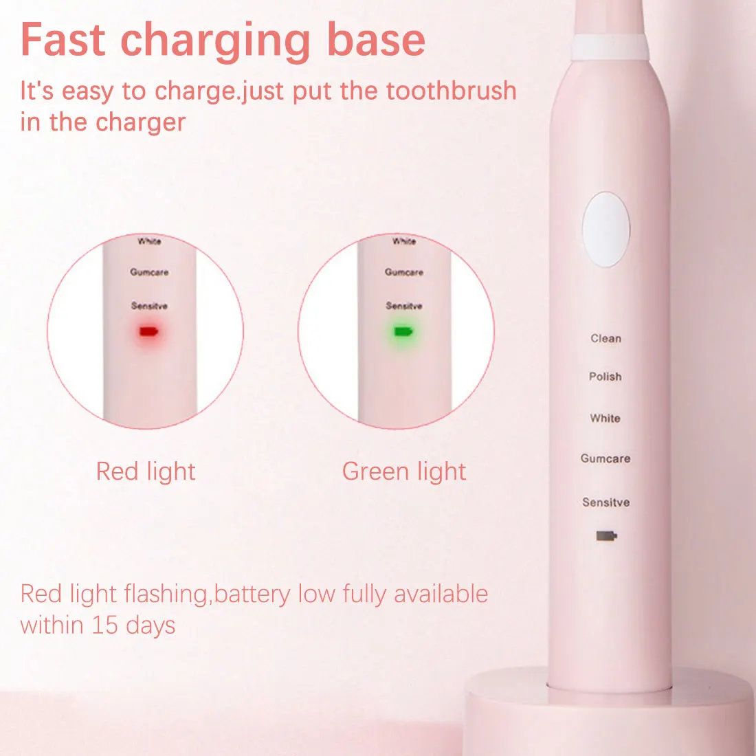 ชาร์จไฟฟ้า Ultrasonic ที่มีประสิทธิภาพอัตโนมัติสมาร์ทฟันแปรงเปลี่ยนหัวแปรงสีฟัน5โหมดผู้ใหญ่
