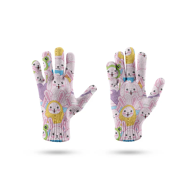 Cartoon Cat Animal Gloves For Women 3D Print Outdoor Cycling Running Harajuku Gloves Touching Compressed Elastic Female Gloves