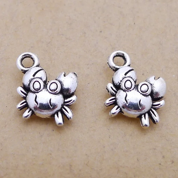 

20 Pieces 11x15mm Antique Silver Color Crab Charms Keychains For DIY Necklace Jewelry Making