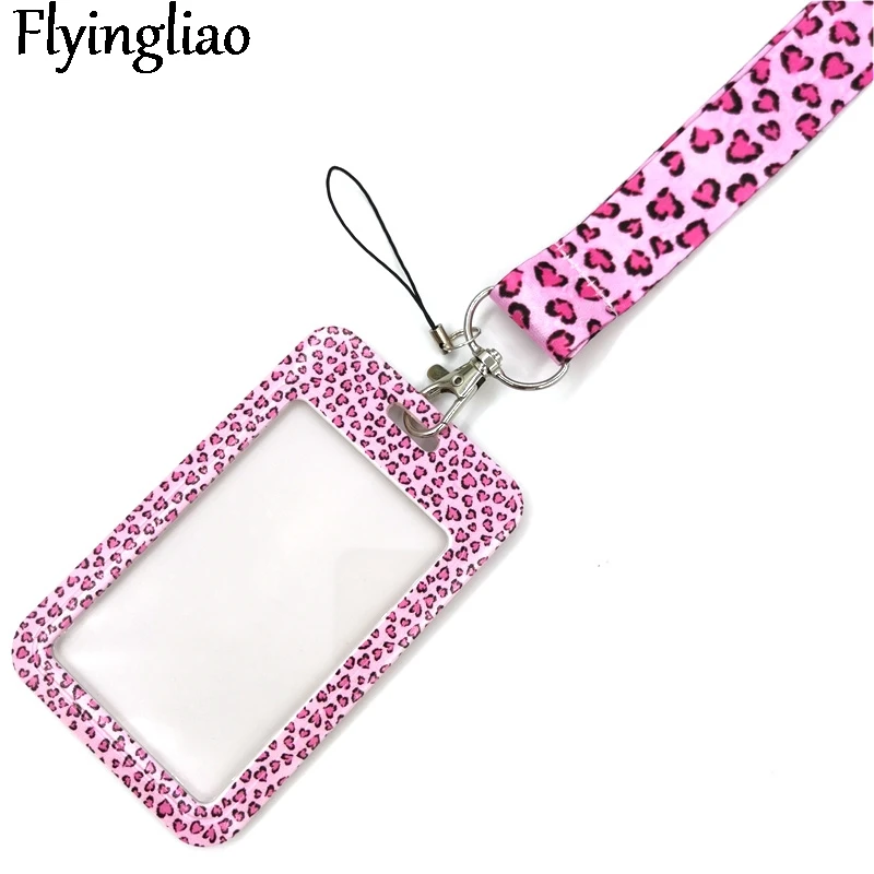 Pink Leopard Pattern Key lanyard Car KeyChain ID Card Pass Gym Mobile Phone Badge Kids Key Ring Holder Jewelry Decorations
