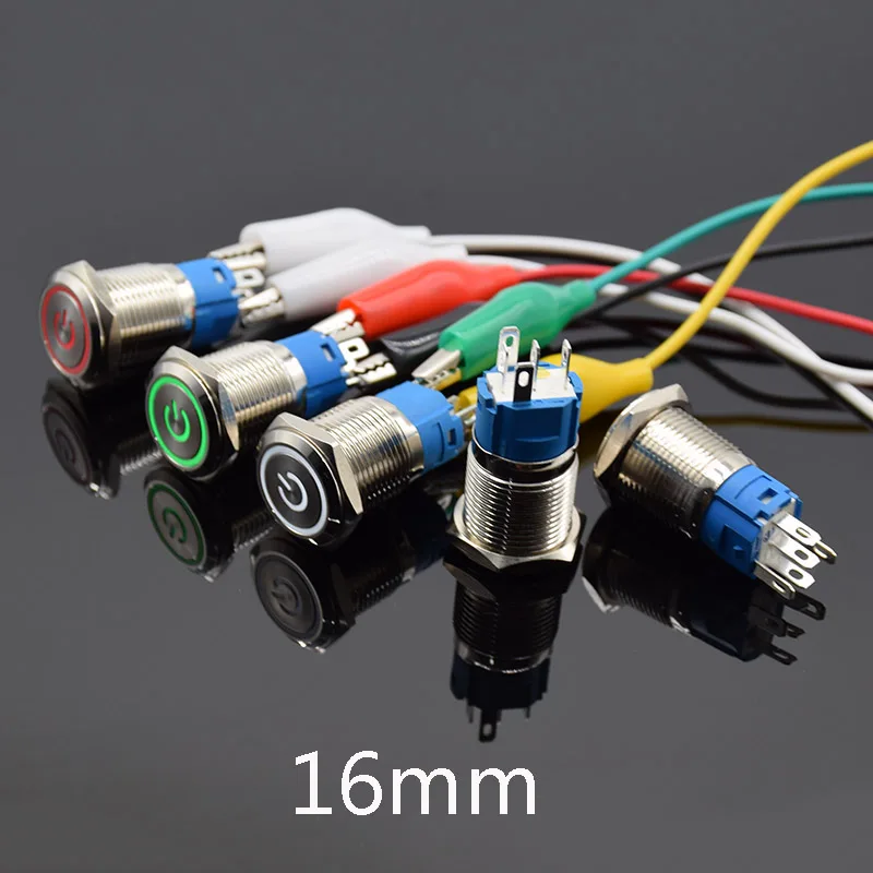 16mm Metal Push Button Switch LED Light 3-6V 12V 24V   220V Self lock/ Momentary Self  reset Car Start Button Power Button